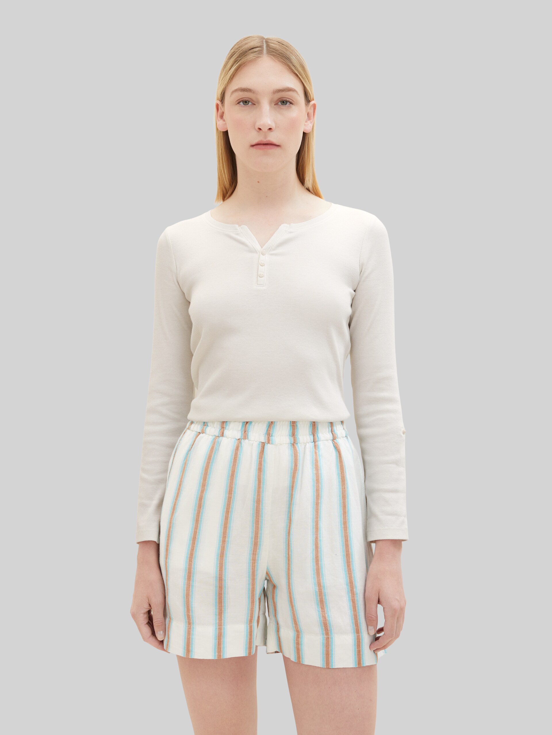 Langarmshirt mit Turn-Up-Funktion - offwhite grey small stripe