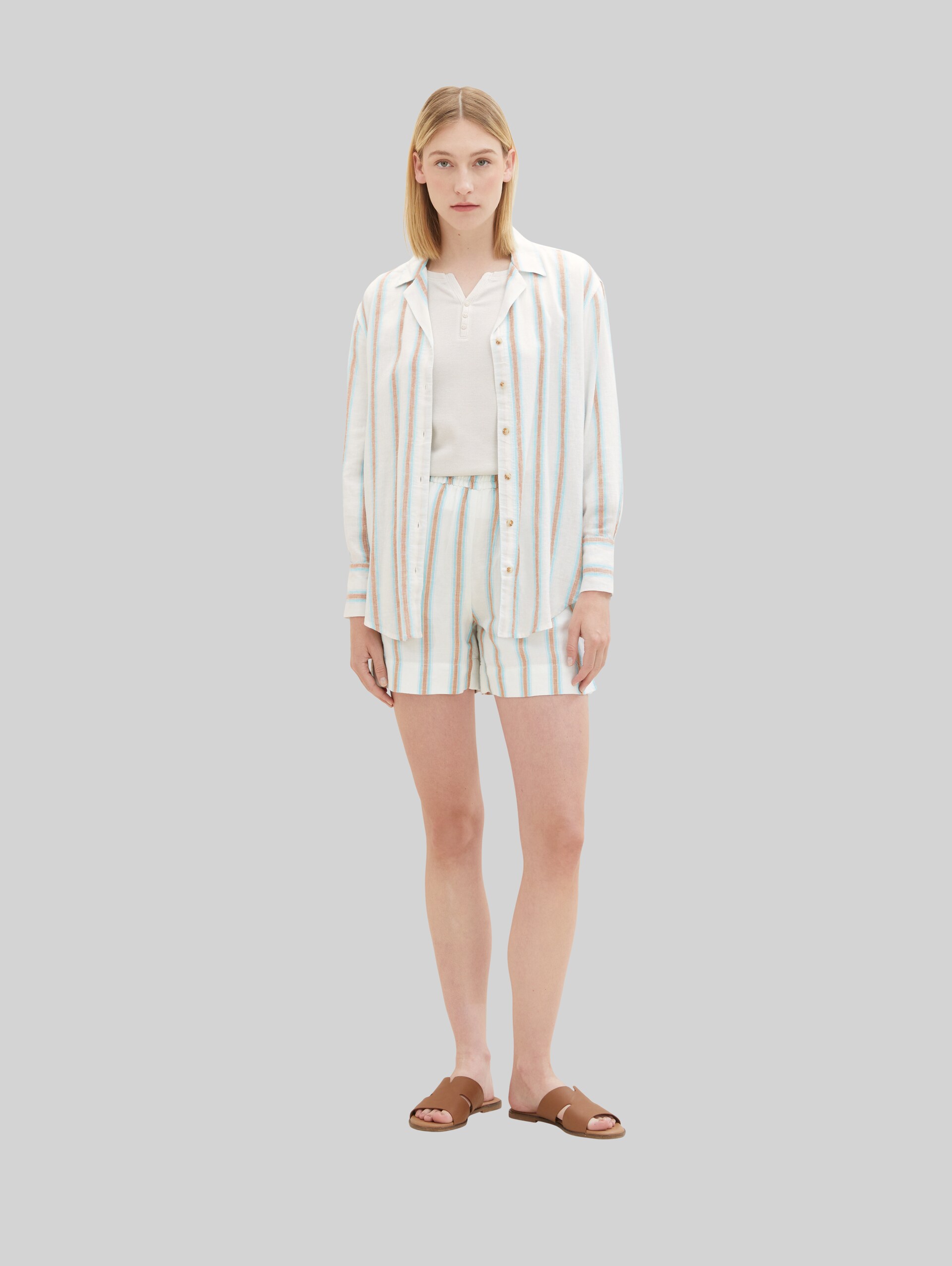 Langarmshirt mit Turn-Up-Funktion - offwhite grey small stripe - Detail-Model-Ansicht