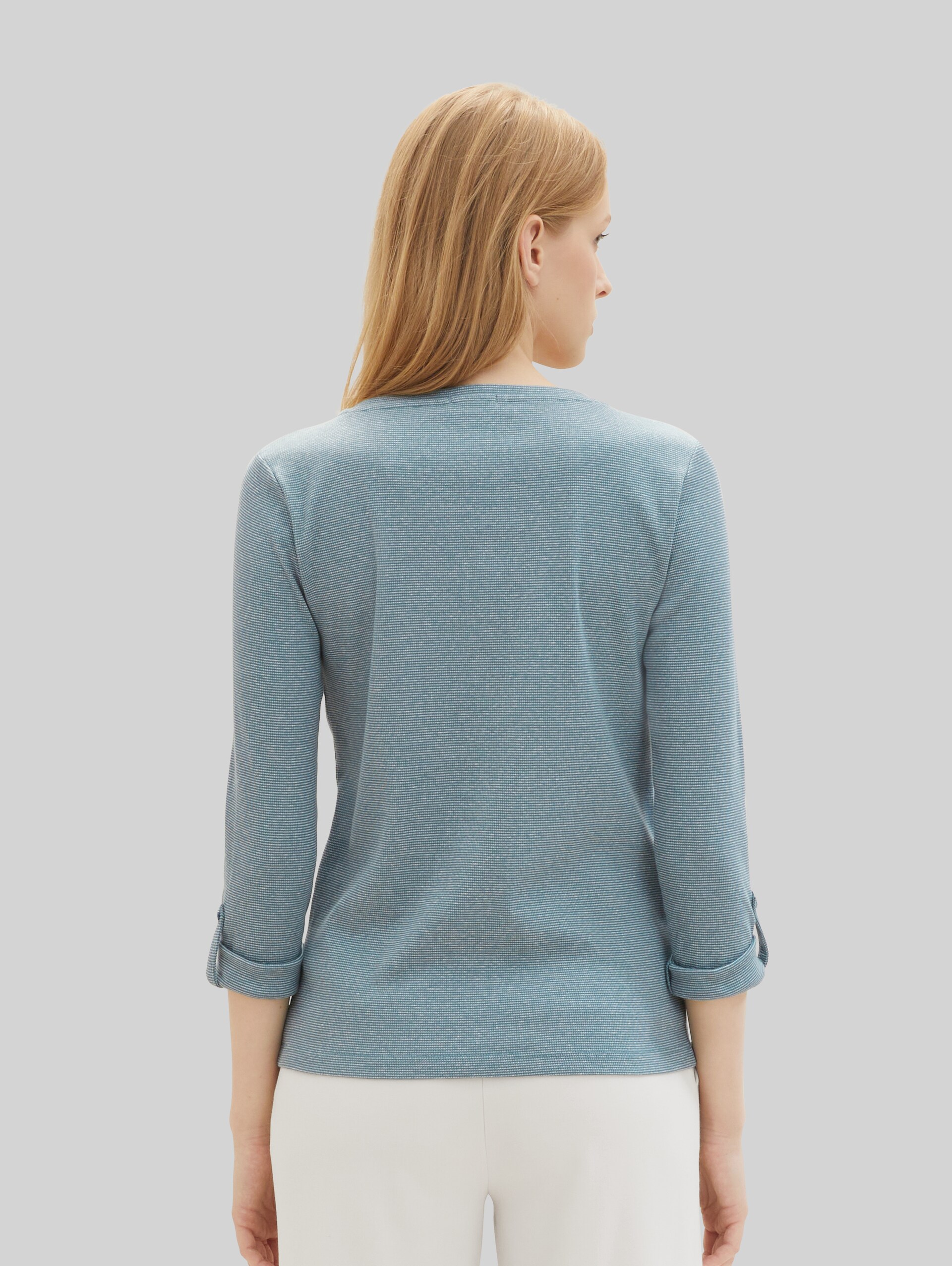 Shirt met lange mouwen en omgeslagen mouwen - green offwhite stripe ck - Neklijn model-achteraanzicht