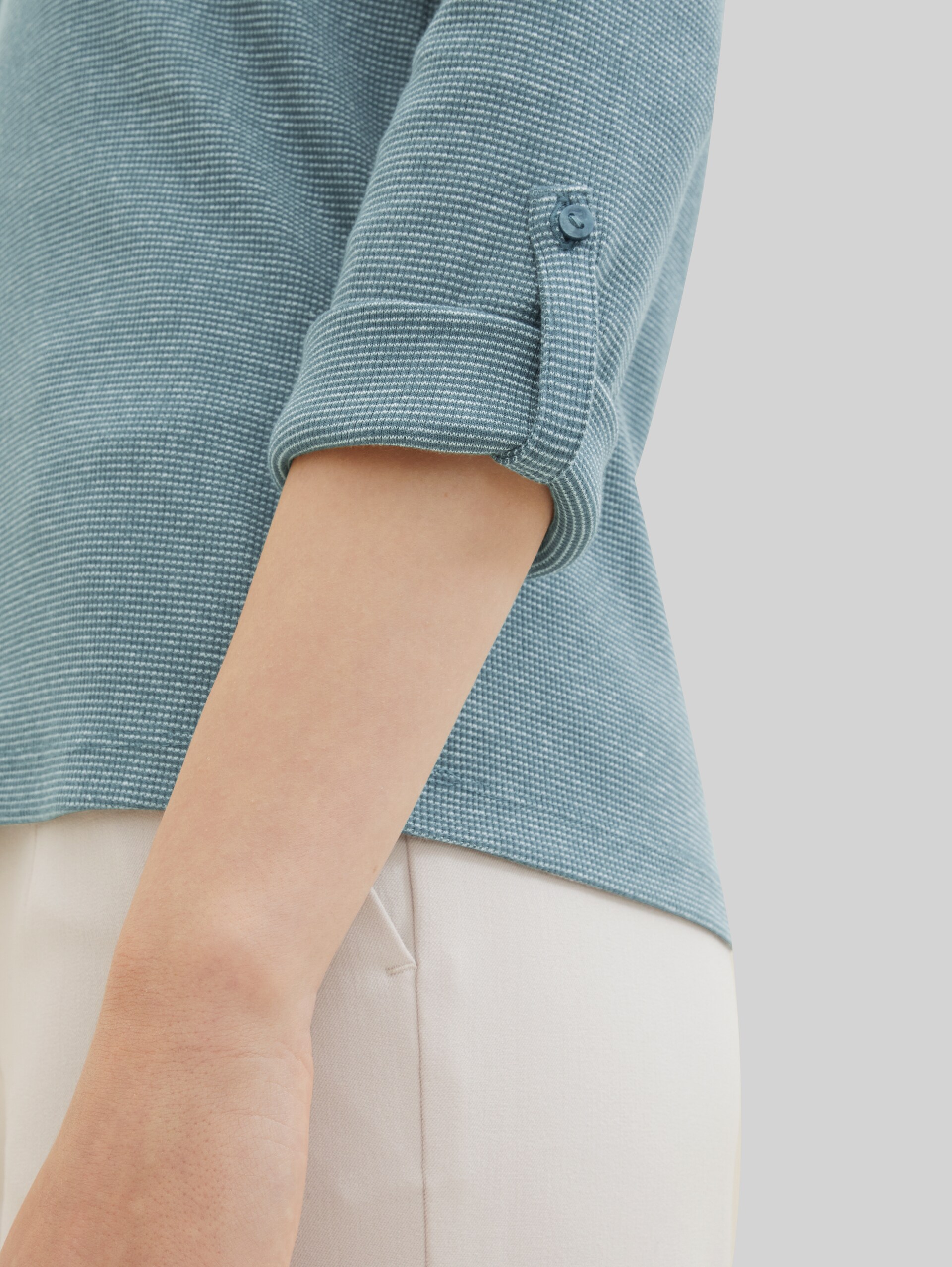 Shirt met lange mouwen en omgeslagen mouwen - green offwhite stripe ck - Detailaanzicht model
