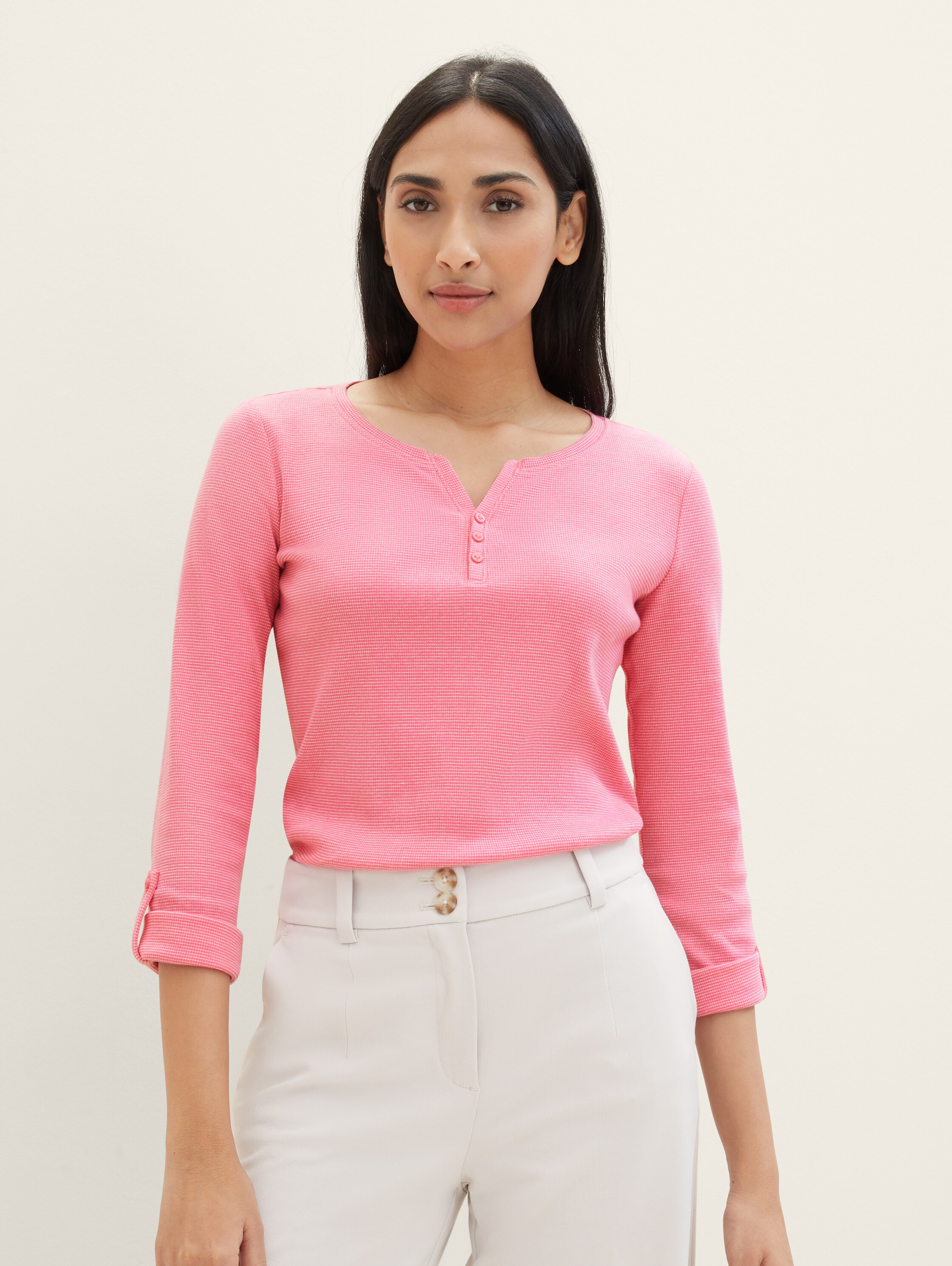 Shirt met lange mouwen en oprolfunctie - pink offwhite stripe ck