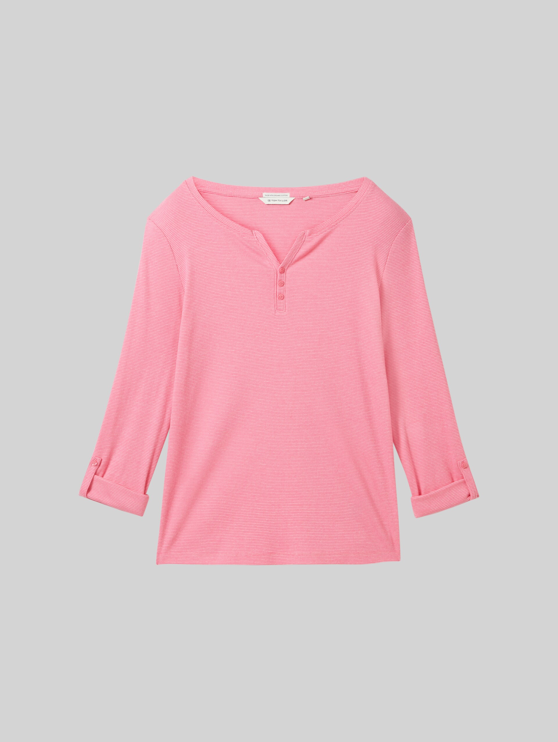 Shirt met lange mouwen en omgeslagen mouwen - pink offwhite stripe ck - Product vooraanzicht
