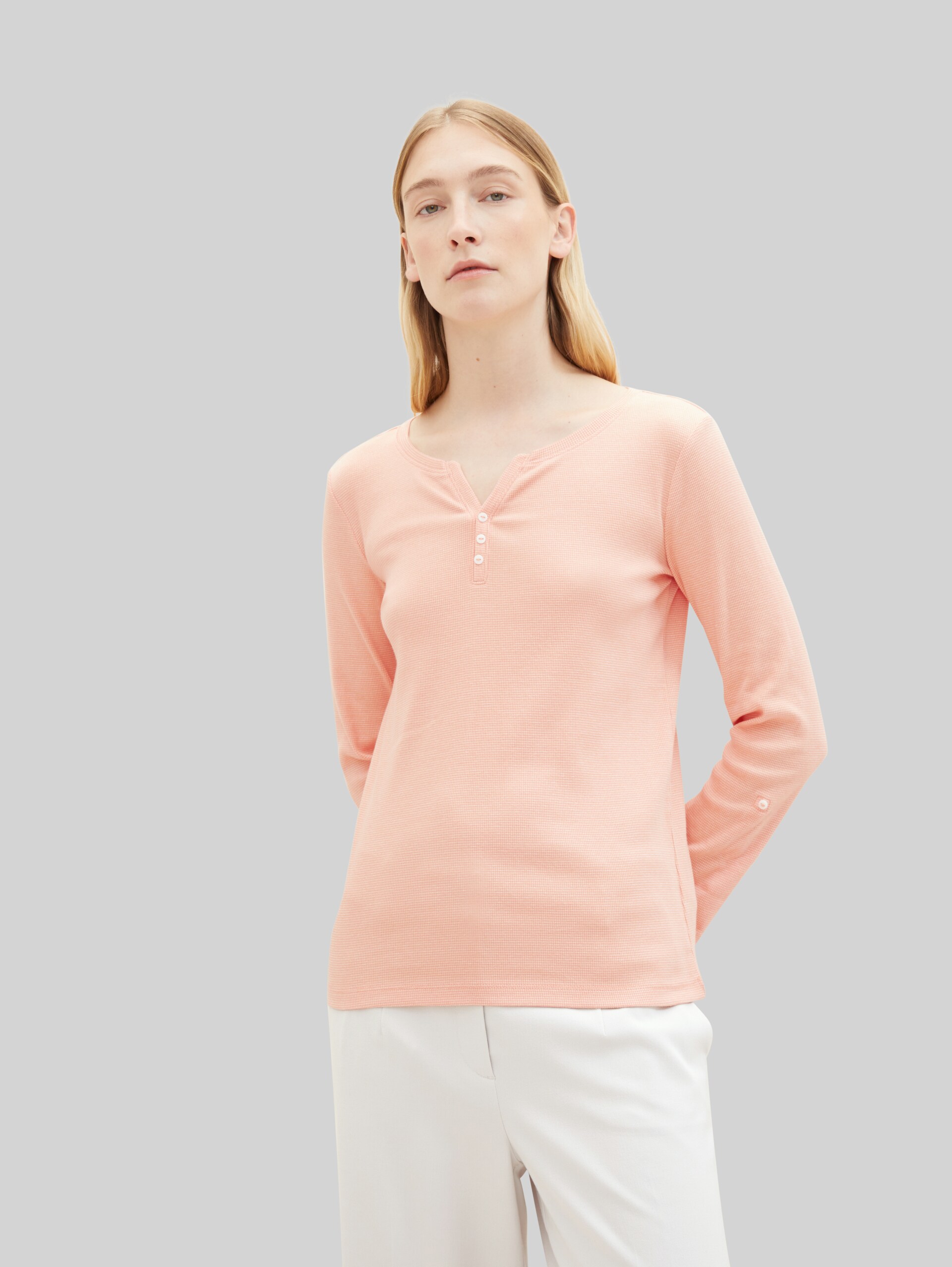 Langarmshirt mit Turn-Up-Funktion - apricot offwhite stripe ck
