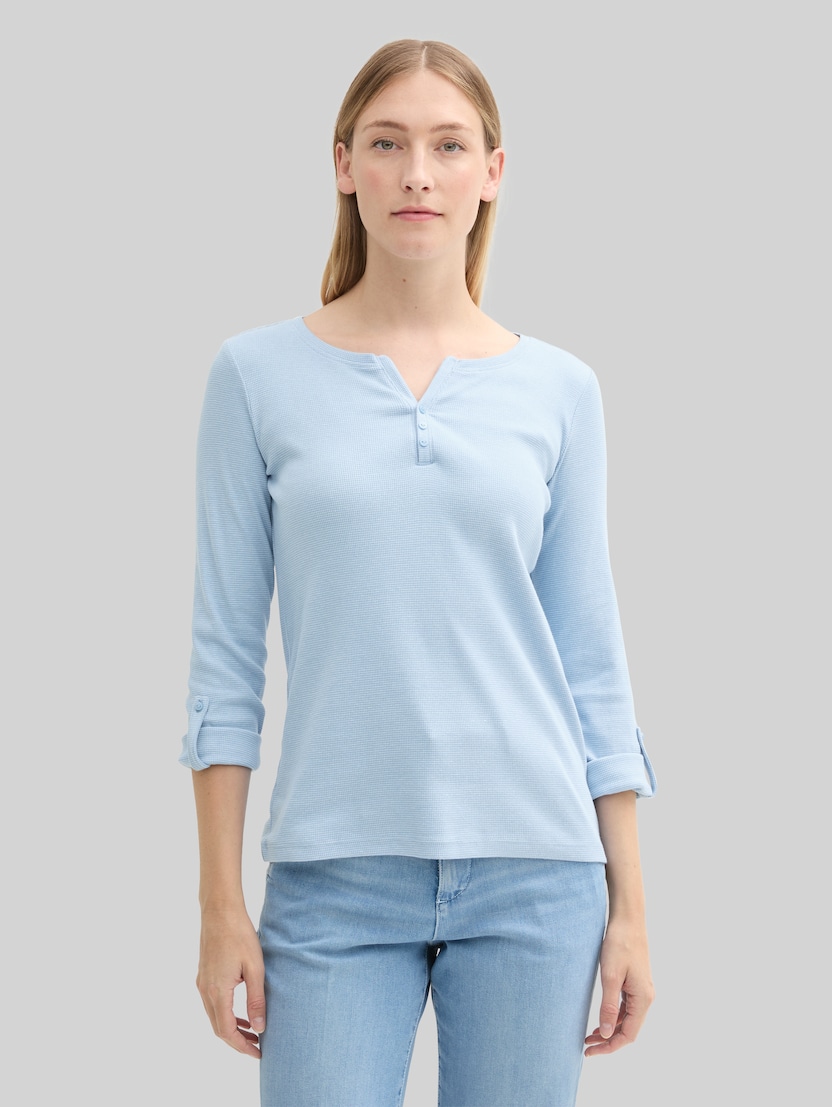 Shirt met lange mouwen en omgeslagen mouwen door Women, light fjord blue white stripe