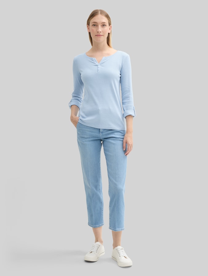 Shirt met lange mouwen en omgeslagen mouwen door Women, light fjord blue white stripe