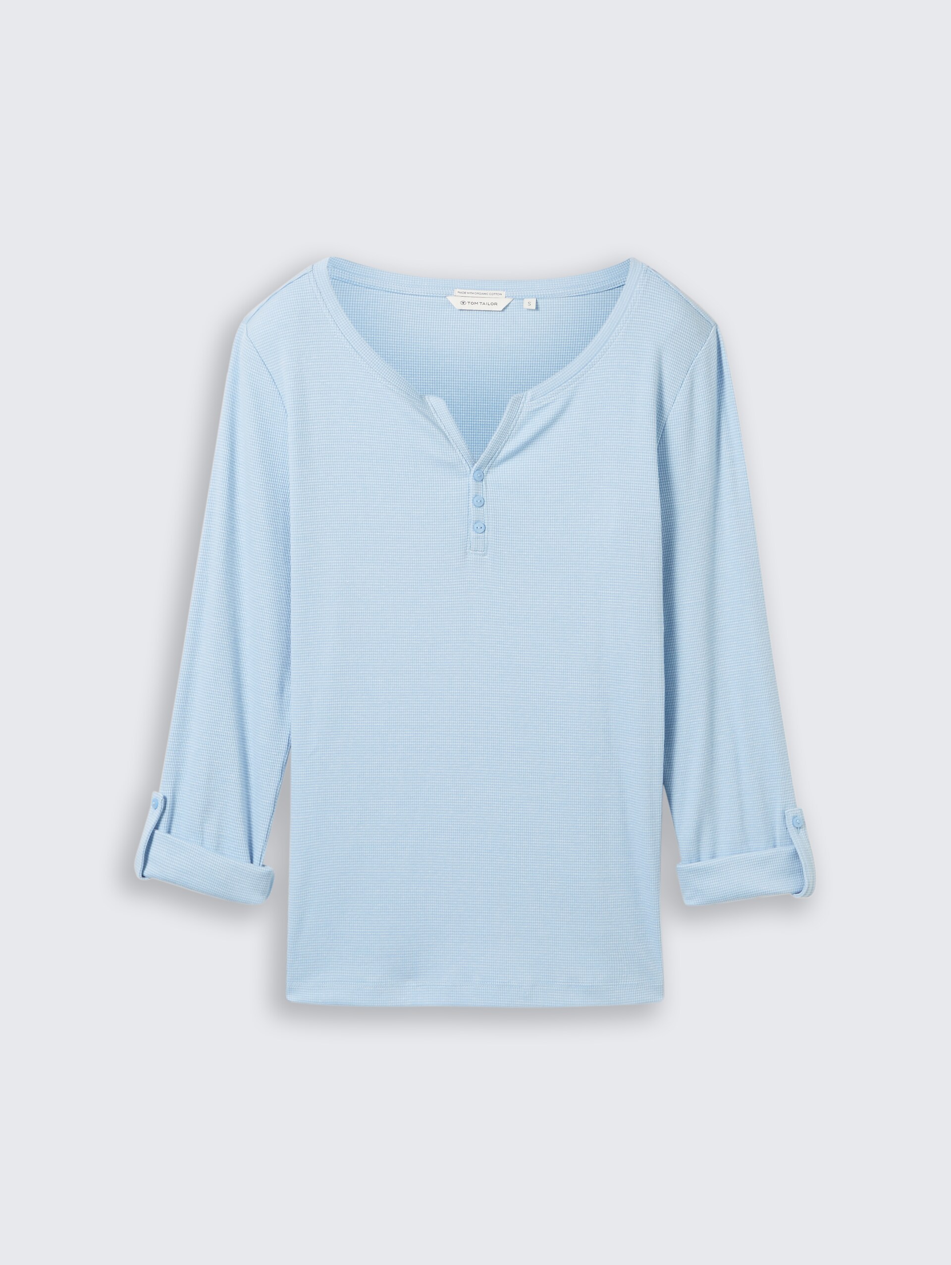 Langarmshirt mit Turn-Up-Funktion - light fjord blue white stripe - Vorder-Produkt-Ansicht