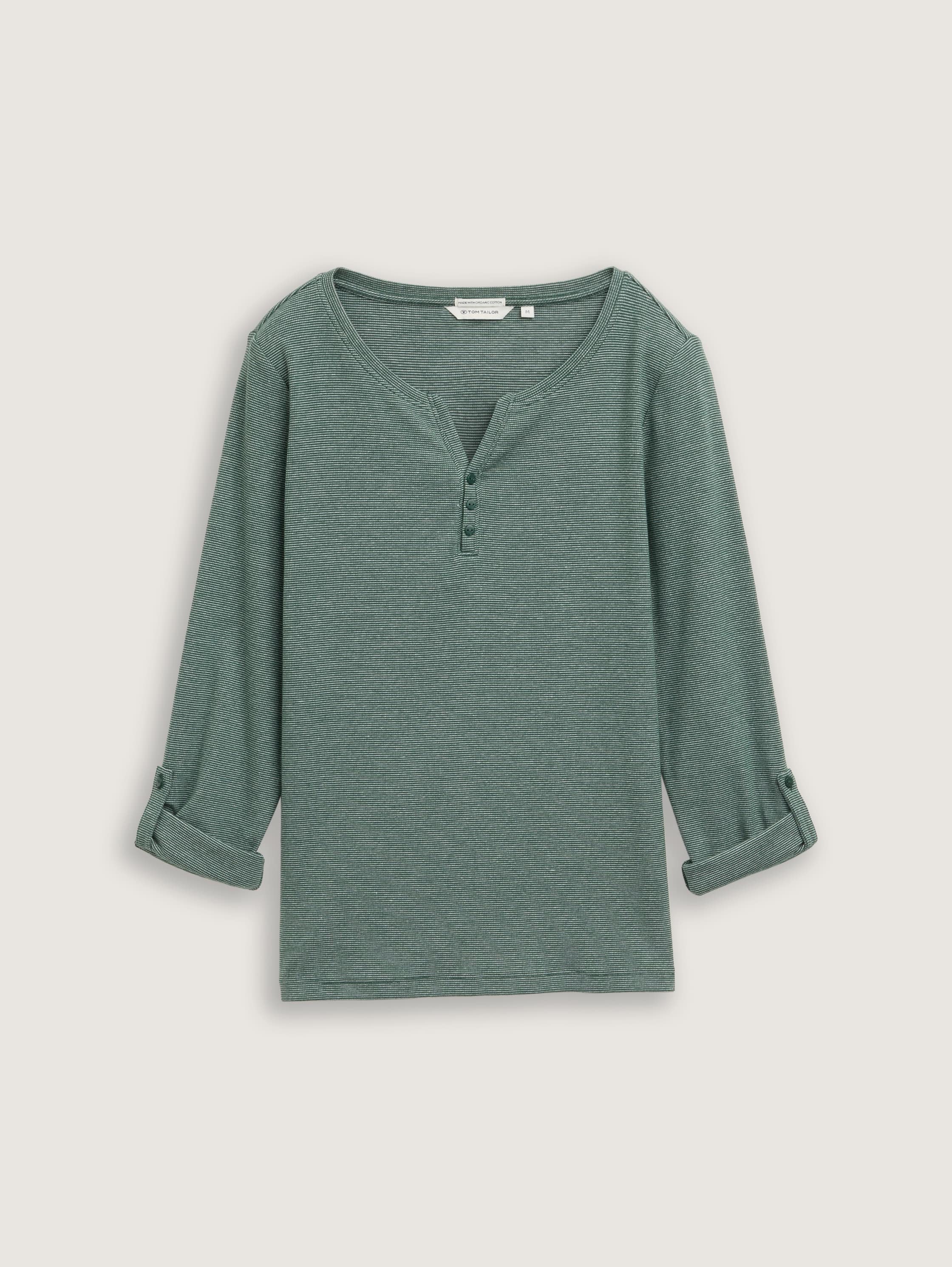 Langarmshirt mit Turn-Up-Funktion - off_white_green_small_stripe - 