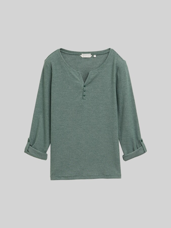 T-shirt à manches longues avec fonction retroussable par Women, off white green small stripe