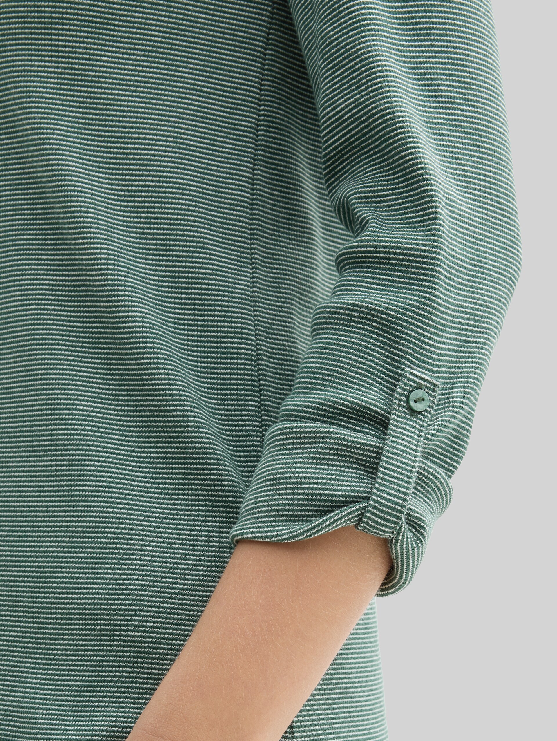 Long-sleeved top with turn-up feature - off white green small stripe - Detail model view