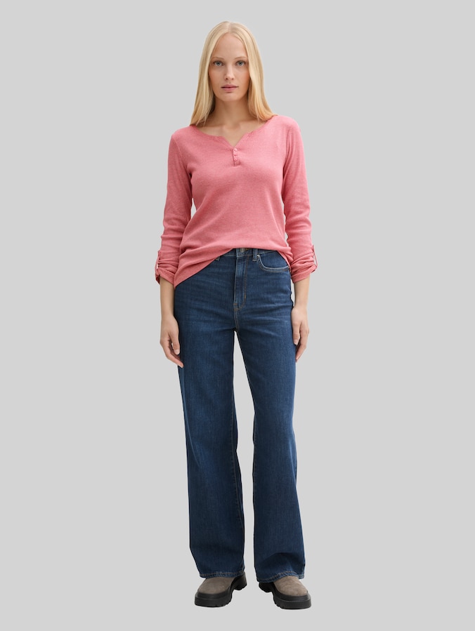 Shirt met lange mouwen en omgeslagen mouwen door Women, off white red small stripe