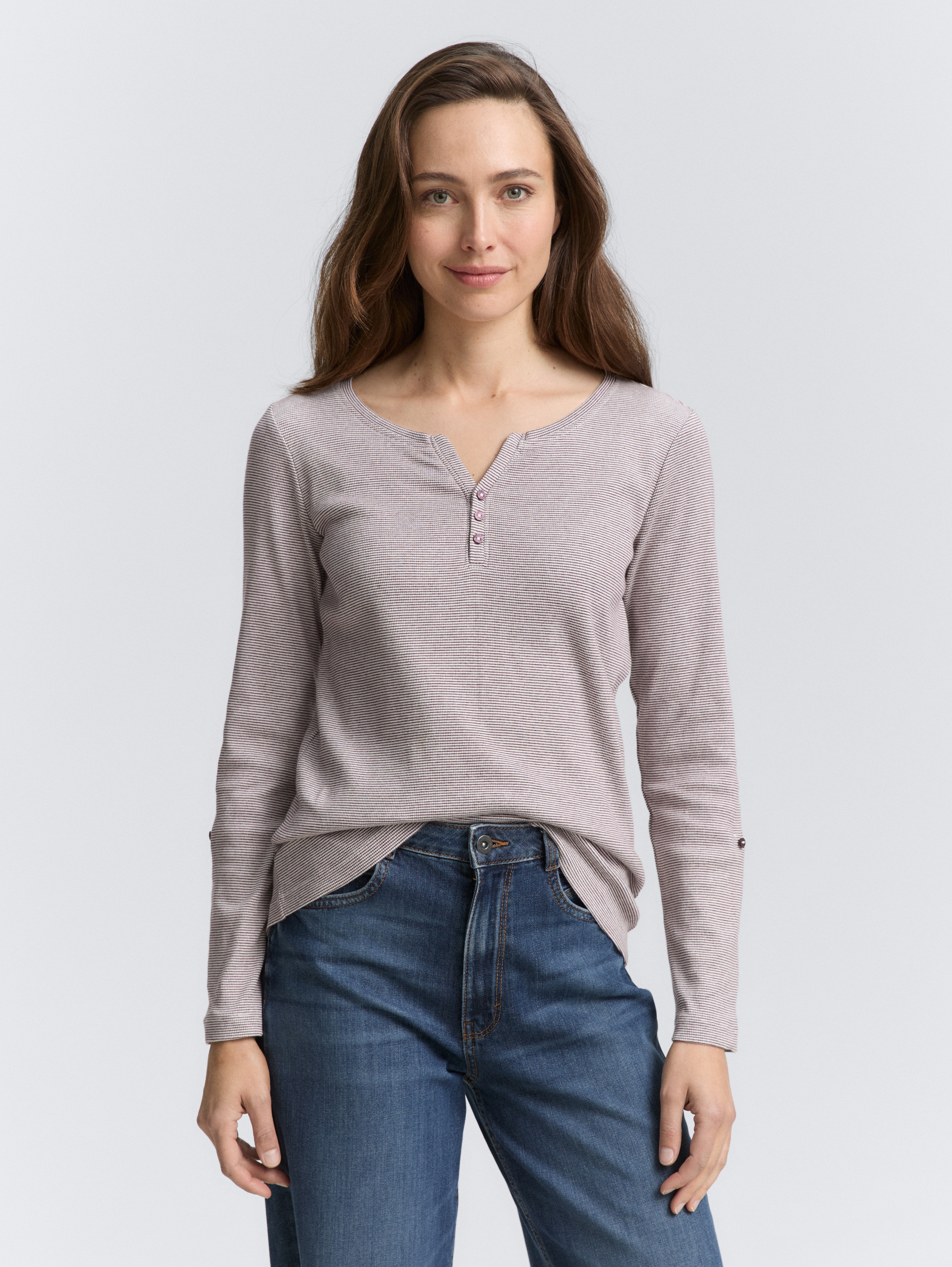 Langarmshirt mit Turn-Up-Funktion von Women, off white red small stripe