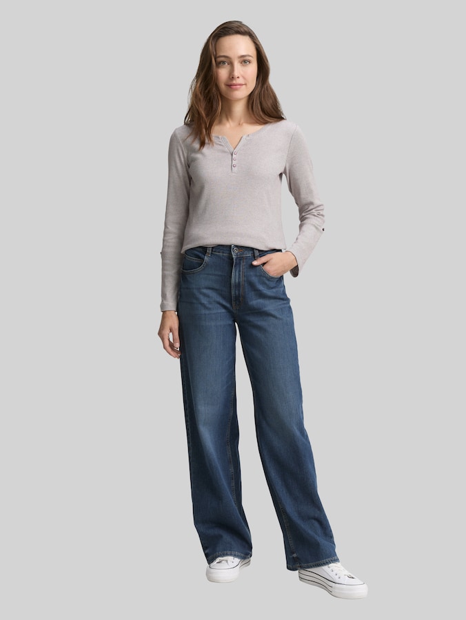 Langarmshirt mit Turn-Up-Funktion von Women, off white red small stripe
