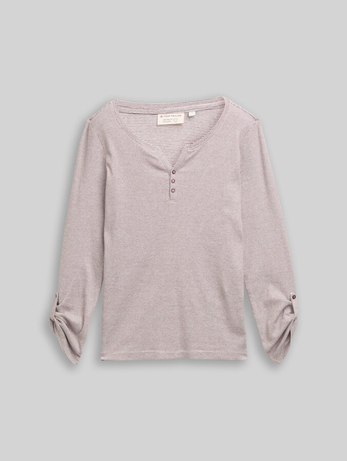 T-shirt à manches longues avec fonction retroussable par Women, off white red small stripe
