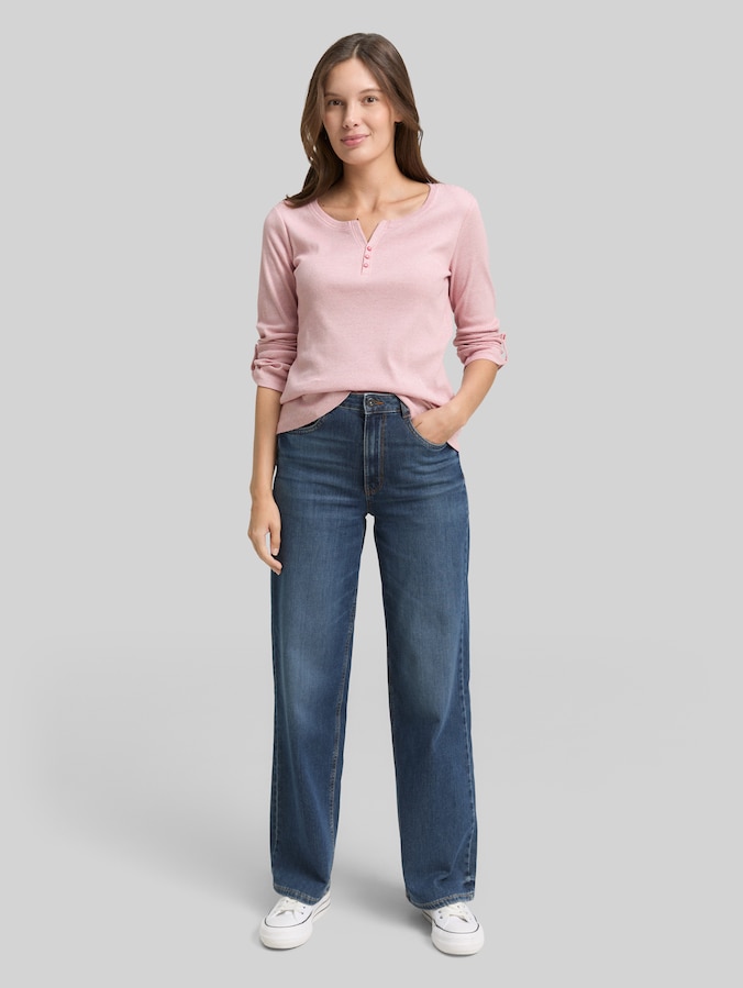 T-shirt à manches longues avec fonction retroussable par Women, offwhite pink small stripe