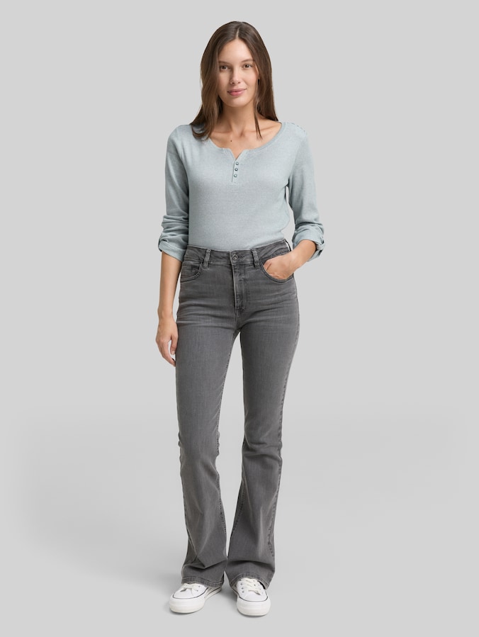 T-shirt à manches longues avec fonction retroussable par Women, green offwhite small stripe