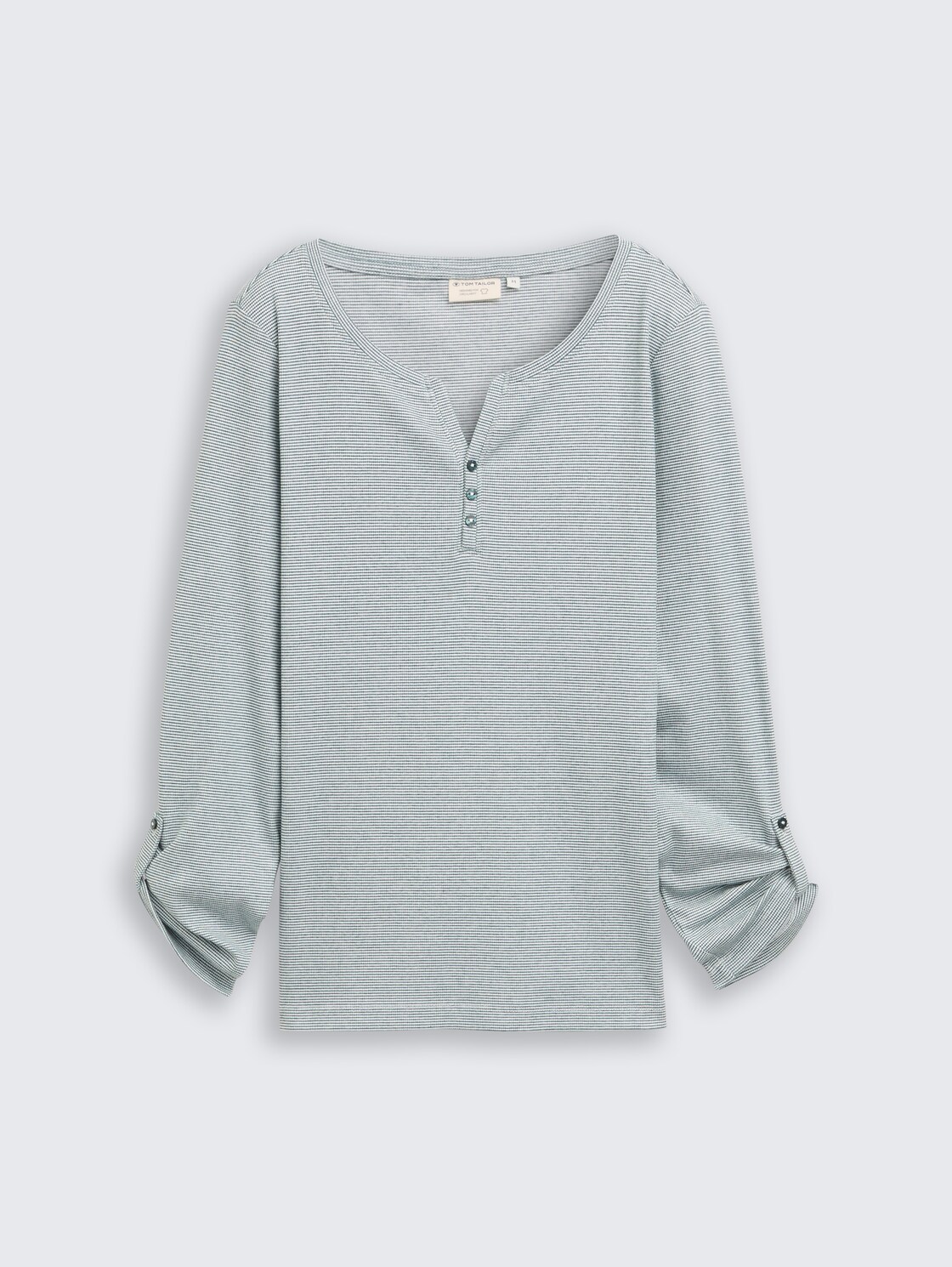 Langarmshirt mit Turn-Up-Funktion - green offwhite small stripe - Vorder-Produkt-Ansicht