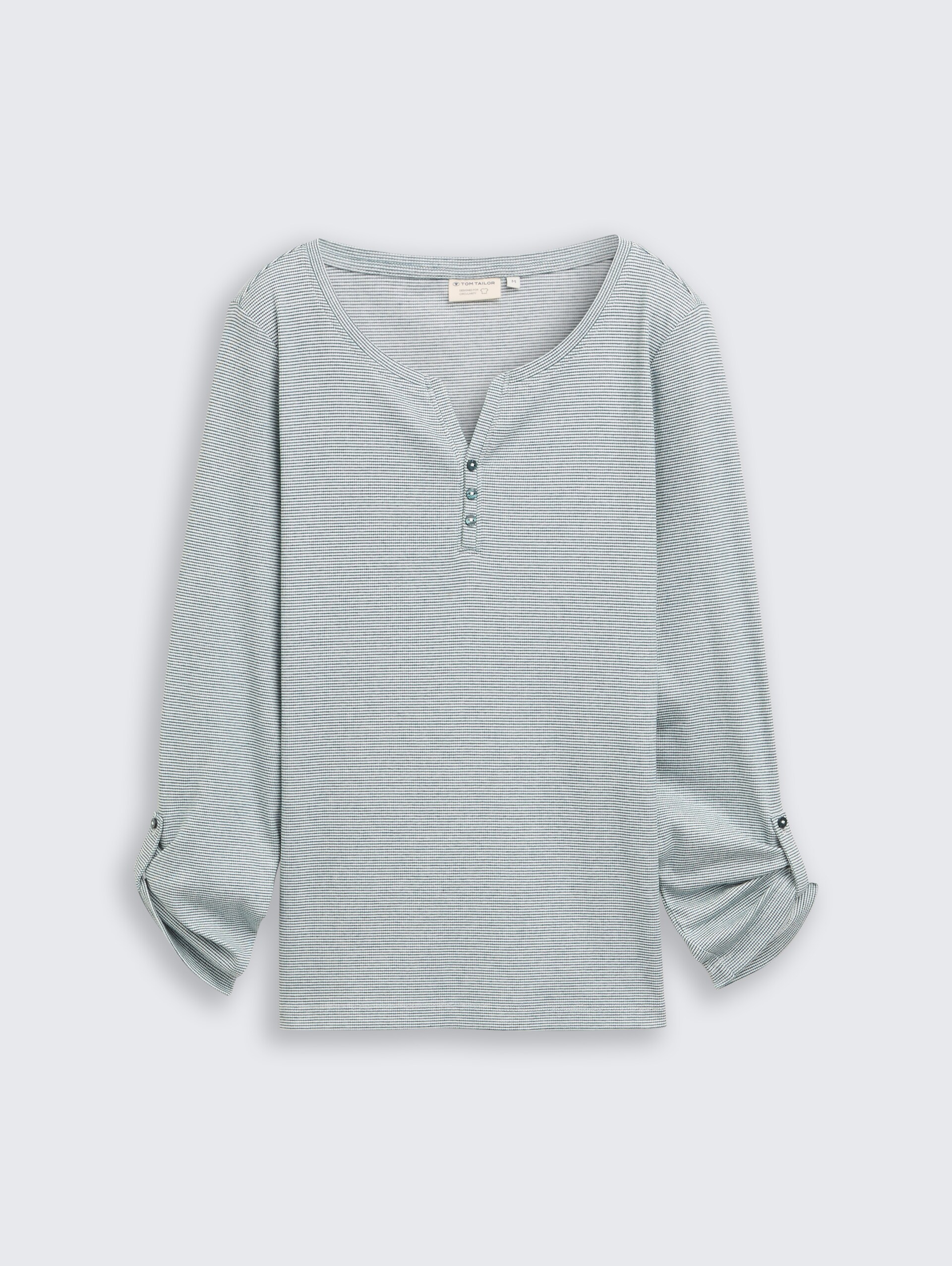 Langarmshirt mit Turn-Up-Funktion - green offwhite small stripe - Vorder-Produkt-Ansicht