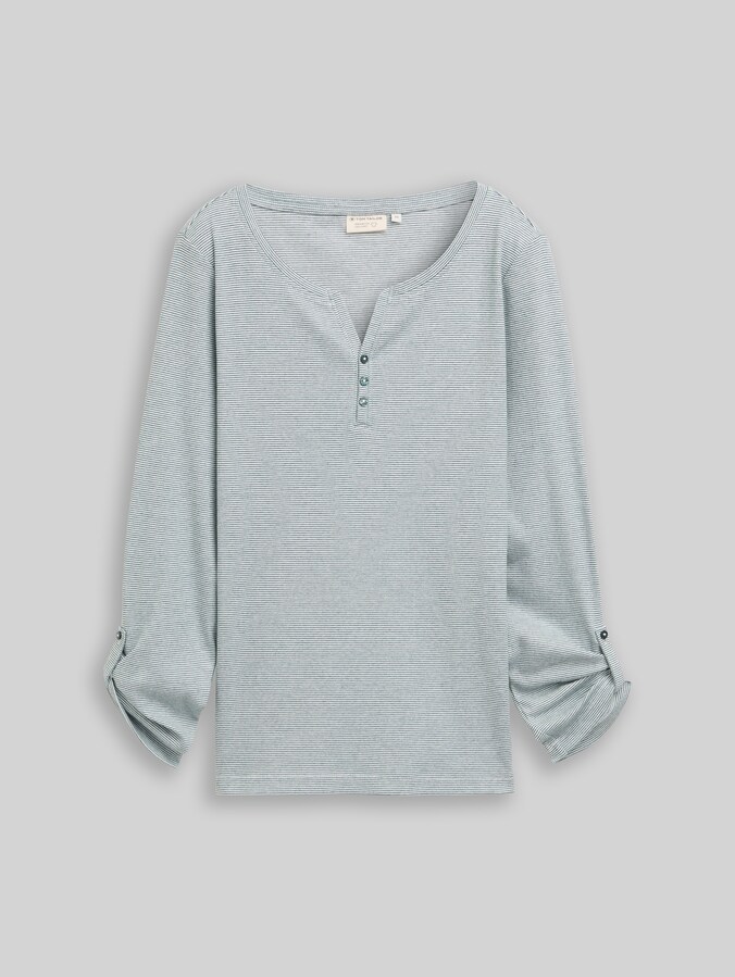 T-shirt à manches longues avec fonction retroussable par Women, green offwhite small stripe