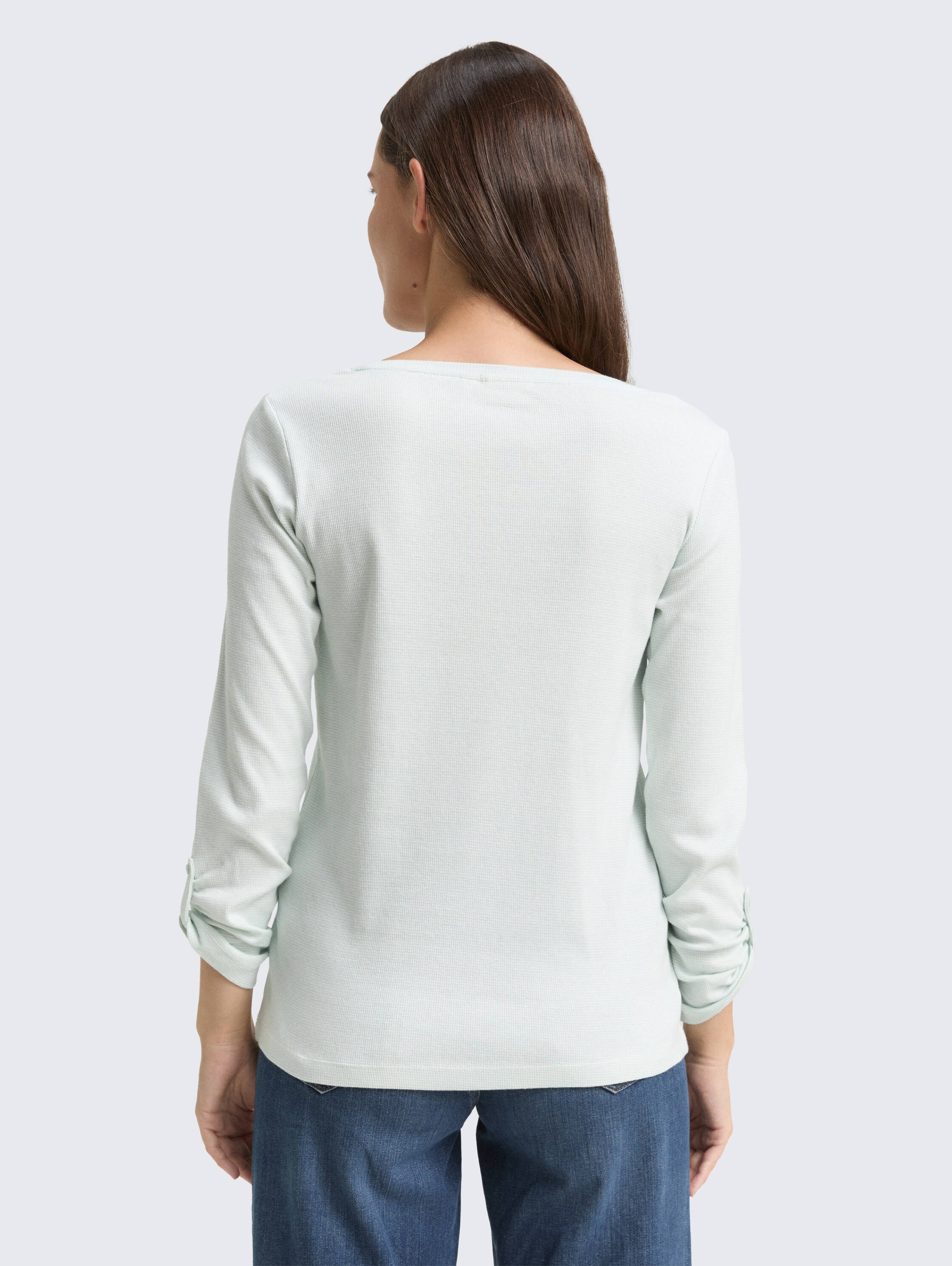 Shirt met lange mouwen en oprolfunctie - offwhite_mint_small_stripe - 