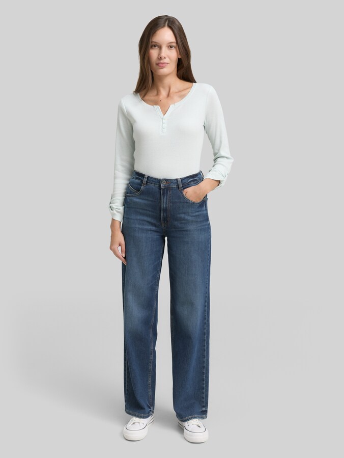 T-shirt à manches longues avec fonction retroussable par Women, offwhite mint small stripe
