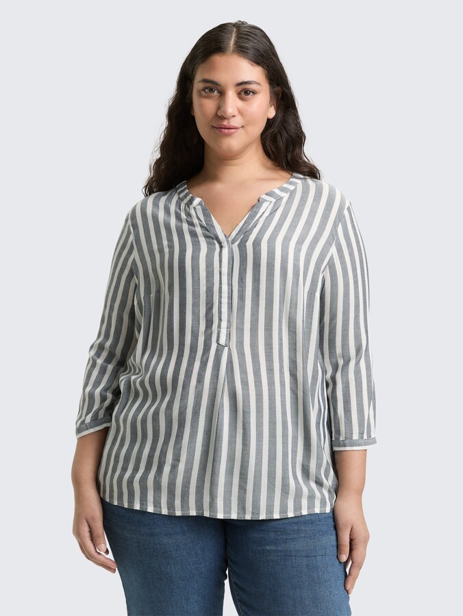 Plus Size - Henleybluse mit Streifenmuster von Women Plus Size, offwhite navy vertical stripe