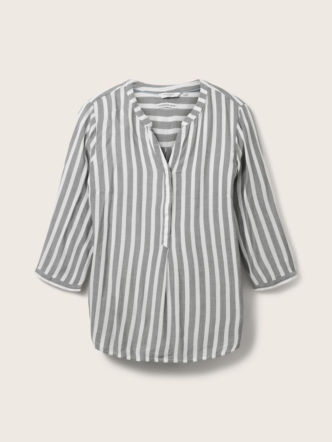 Plus Size - Henleybluse mit Streifenmuster - offwhite navy vertical stripe