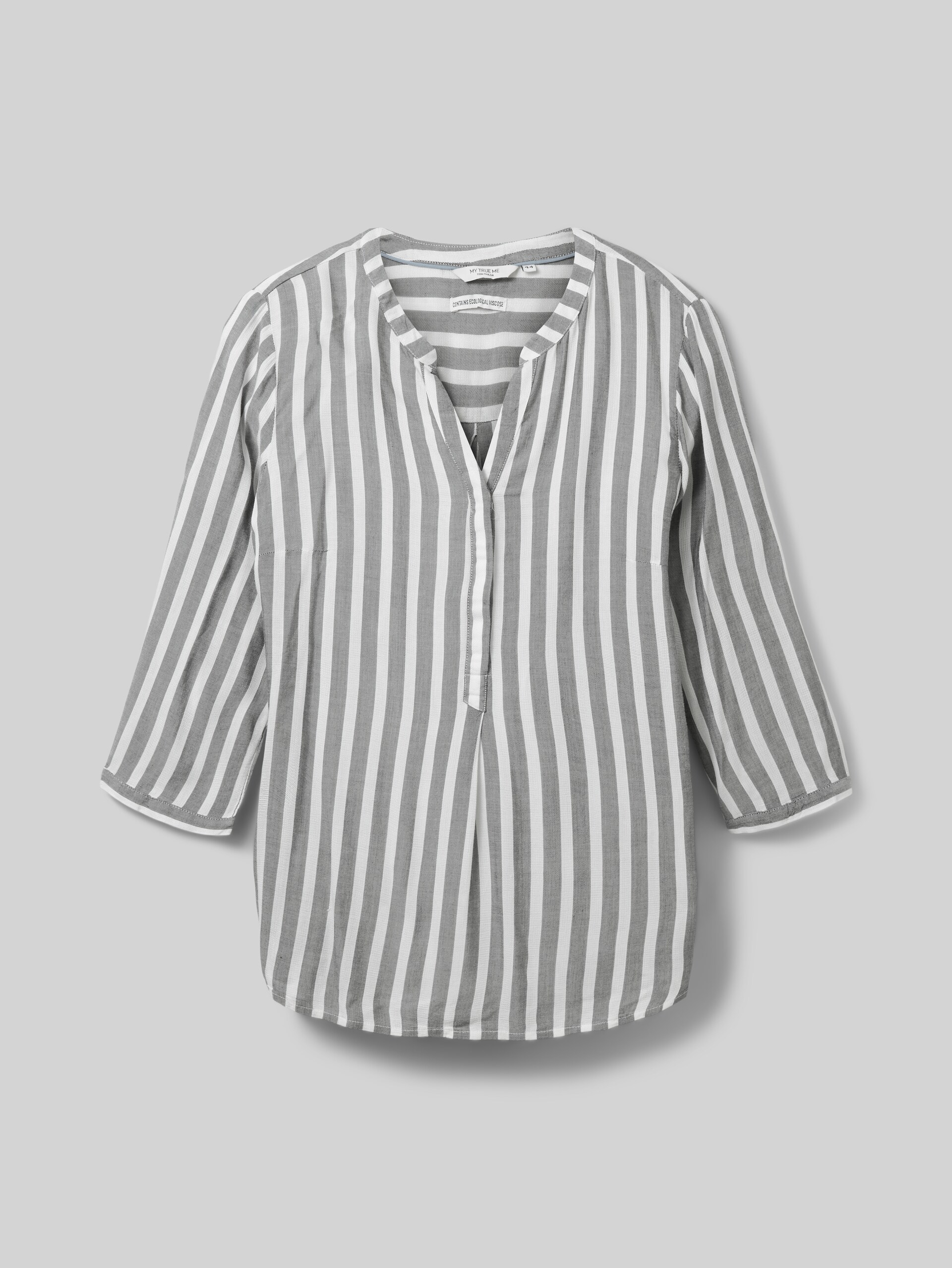 Plus Size - Striped Henley top - offwhite navy vertical stripe