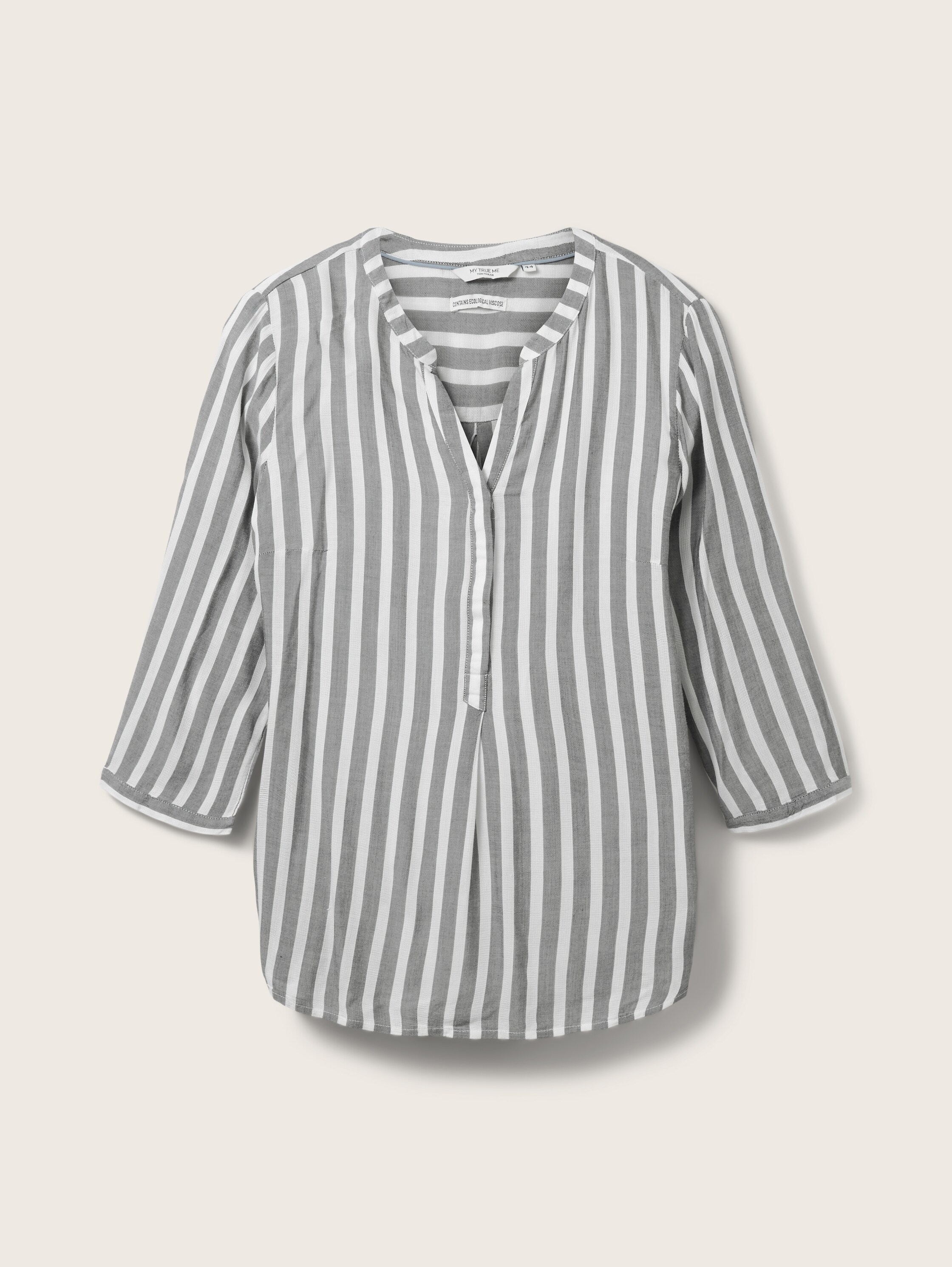 Plus Size - Gestreifte Henleybluse mit LENZING™ ECOVERO™ - weiß - 