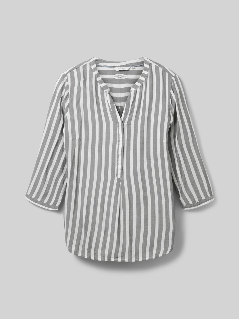 Plus Size – Striped Henley top by Women Plus Size, offwhite navy vertical stripe
