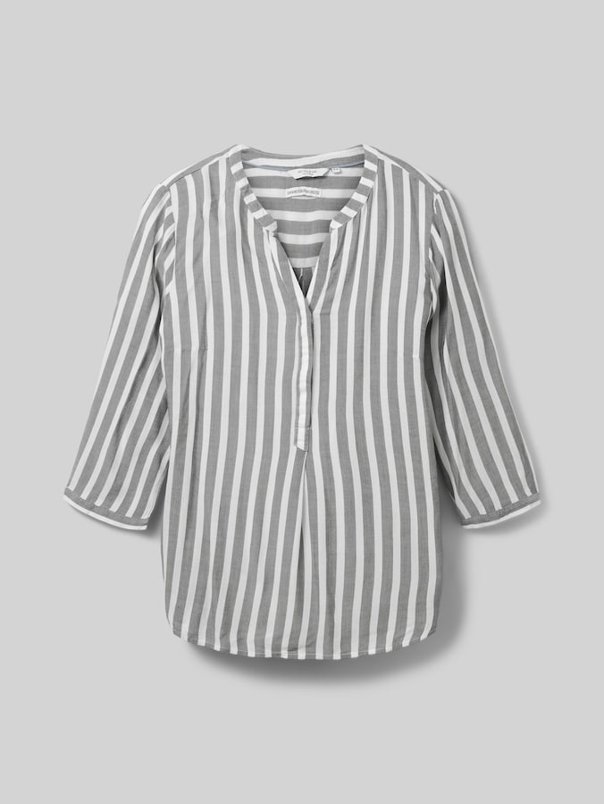 Plus Size - Henleybluse mit Streifenmuster von Women Plus Size, offwhite navy vertical stripe