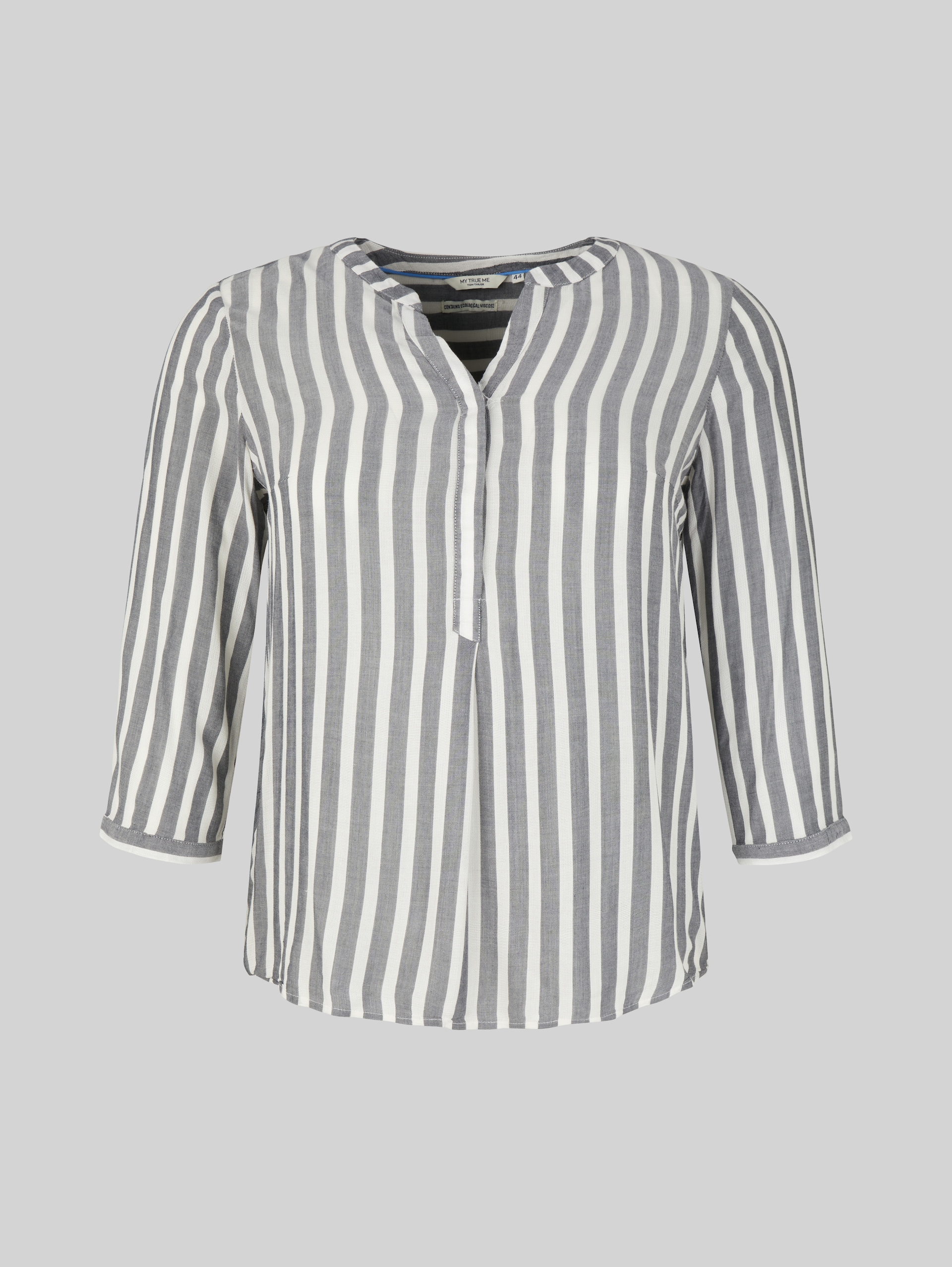 Plus Size - Striped Henley top - offwhite navy vertical stripe - Front product view