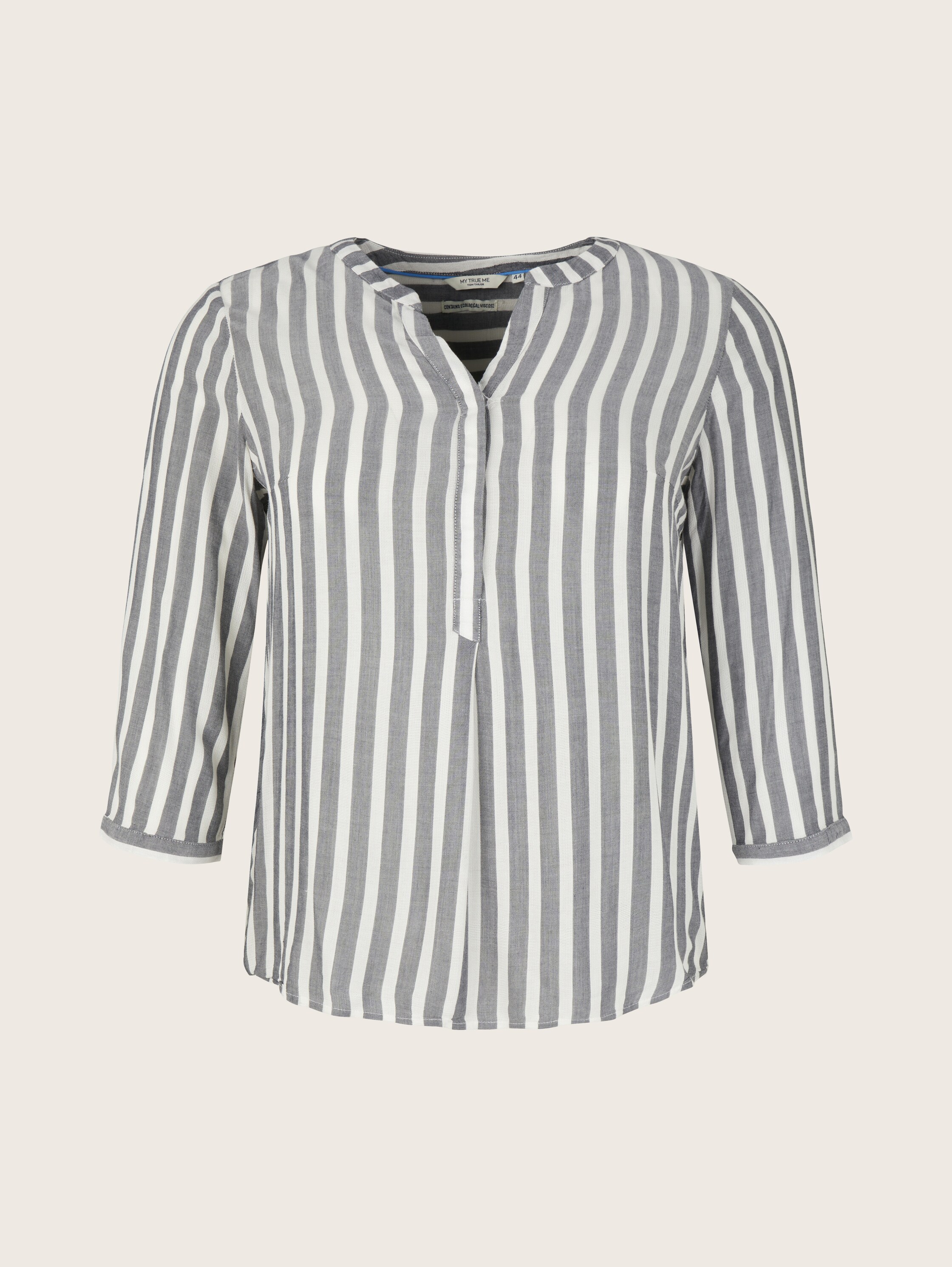 Plus Size - Gestreifte Henleybluse mit LENZING™ ECOVERO™ - offwhite navy vertical stripe - Vorder-Produkt-Ansicht