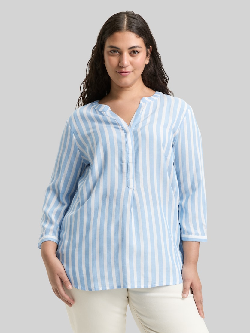 Plus Size - Henley-blouse met streepmotief door Women Plus Size, bleu white stripe
