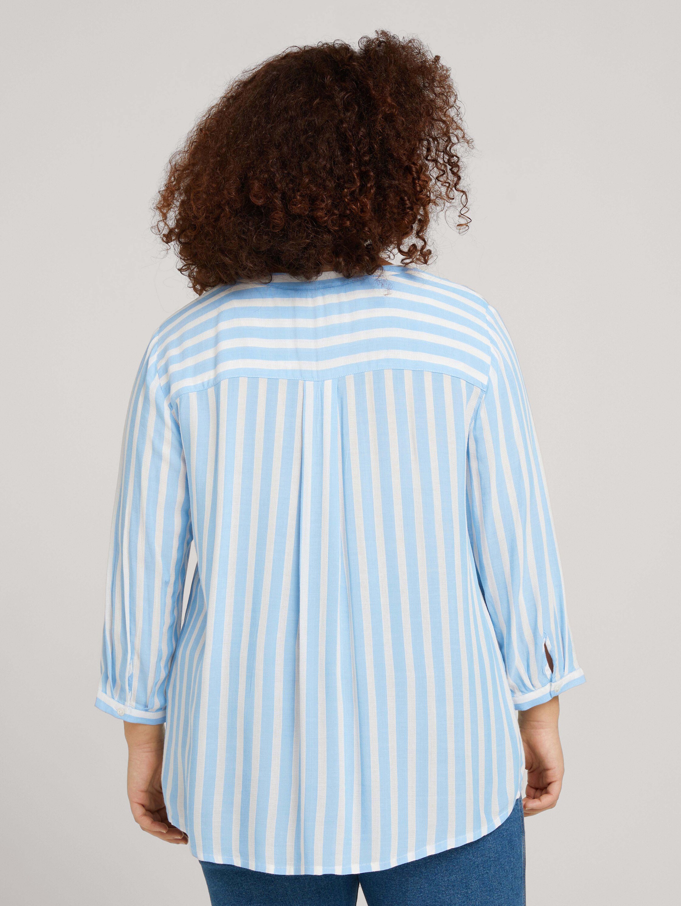 Plus Size - Gestreifte Henleybluse mit LENZING™ ECOVERO™ - blau - 
