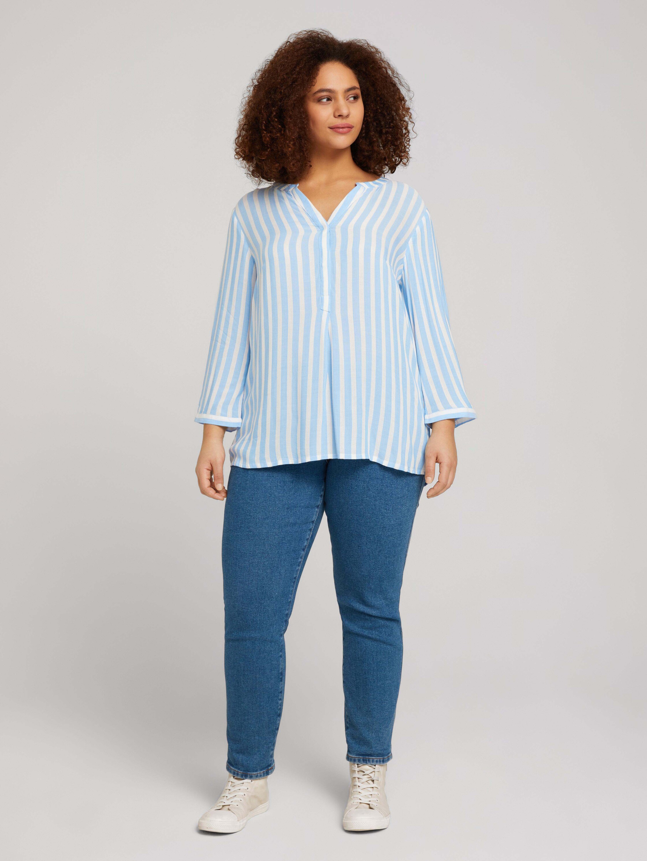 Plus Size - Gestreifte Henleybluse mit LENZING™ ECOVERO™ - 2