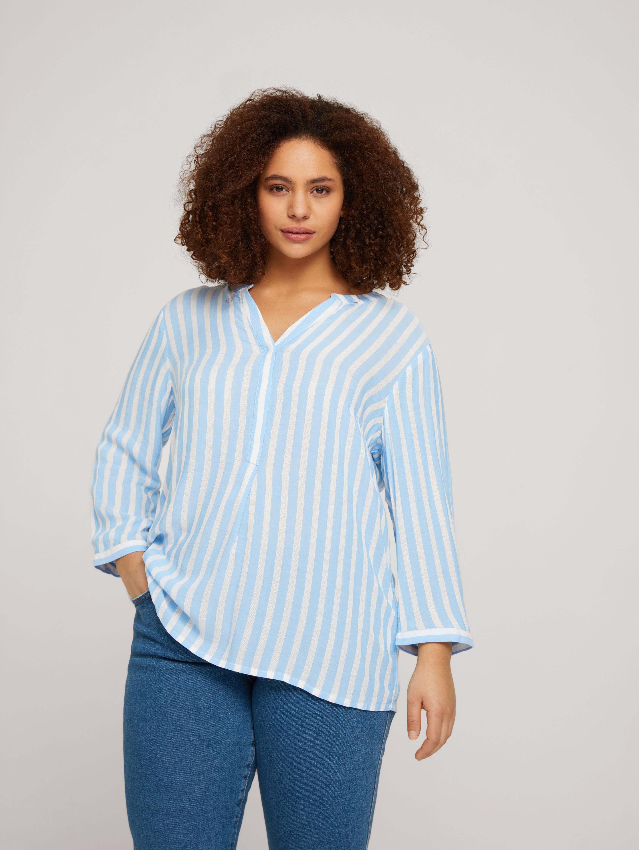 Plus Size - Gestreifte Henleybluse mit LENZING™ ECOVERO™ - 1