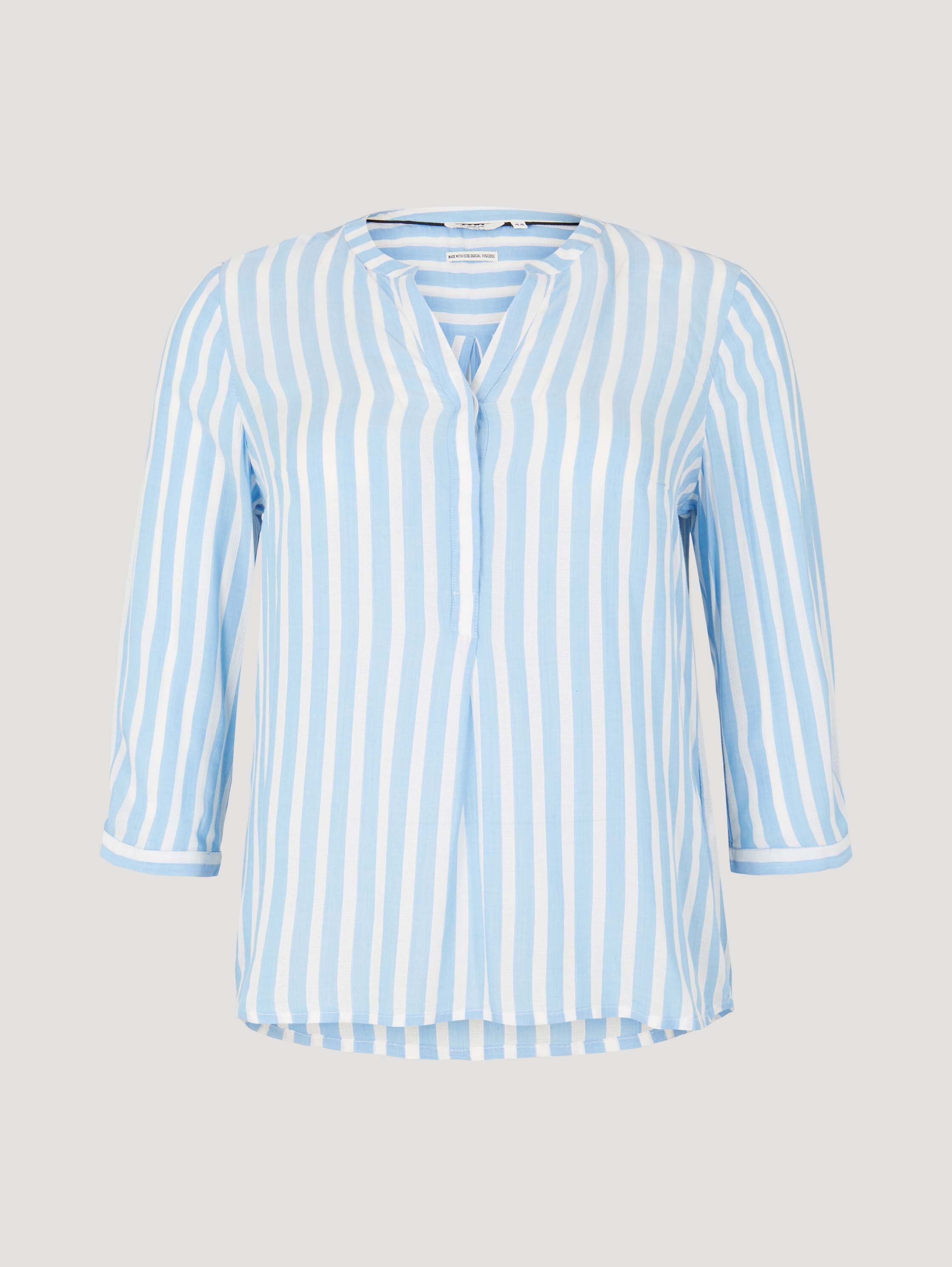 Plus Size - Gestreifte Henleybluse mit LENZING™ ECOVERO™ - blau - 
