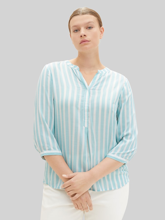 Plus Size - Henleybluse mit Streifenmuster von Women Plus Size, teal offwhite vertical stripe