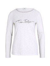 Ausgewählt, gestreiftes Langarmshirt mit Bio-Baumwolle und Logoprint von Tom Tailor, weiß
