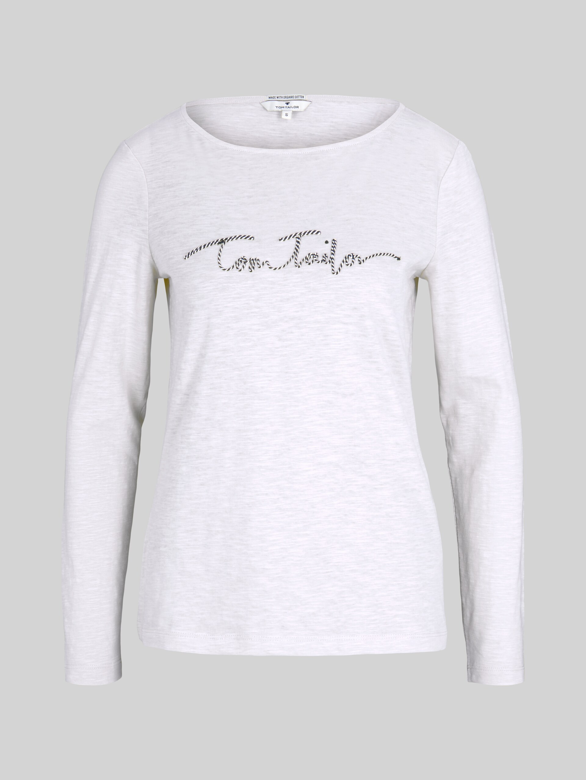 gestreiftes Langarmshirt mit Bio-Baumwolle und Logoprint - Whisper White - Vorder-Produkt-Ansicht