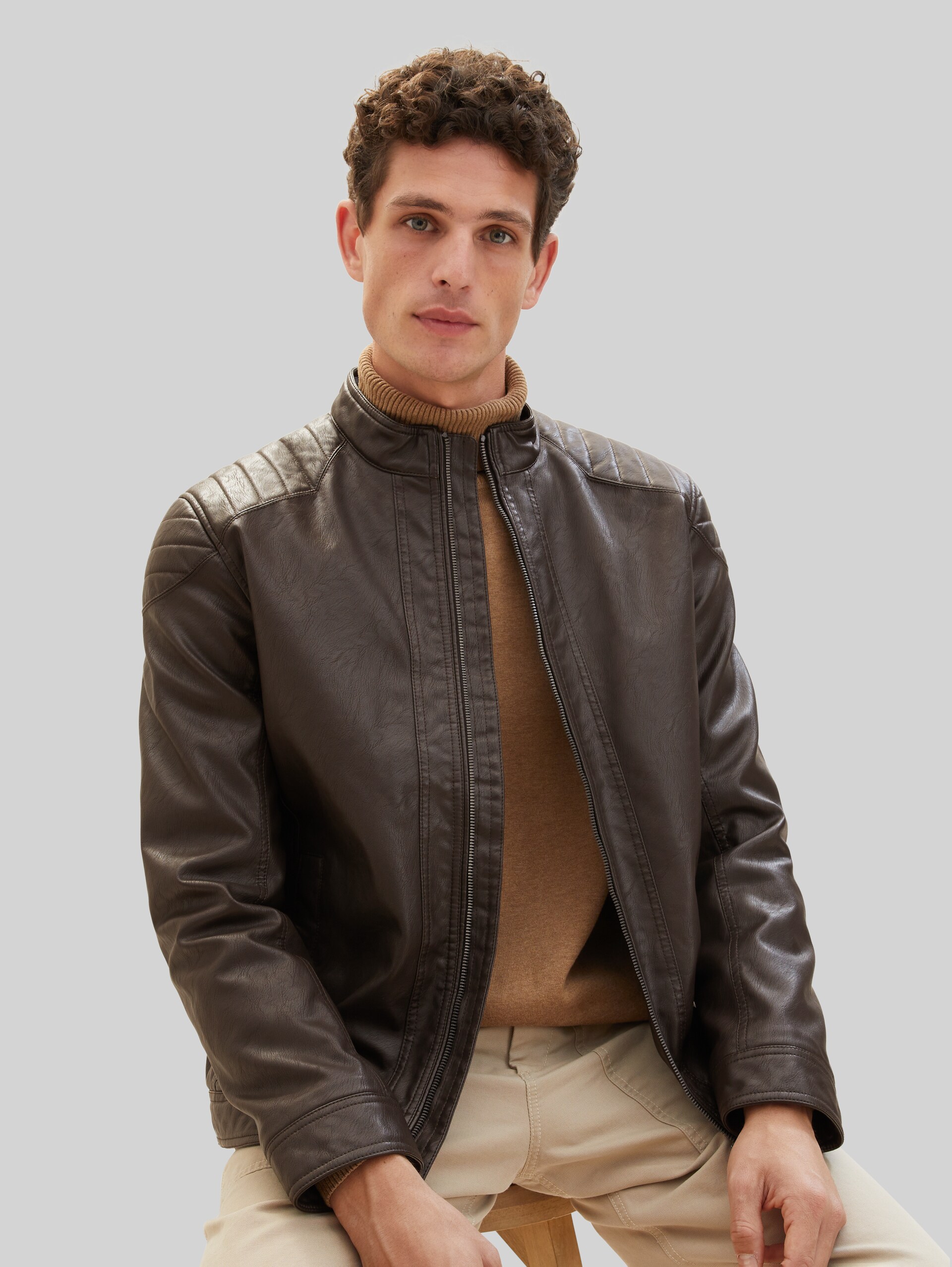 Bikerjacke aus Kunstleder - espresso brown fake leather