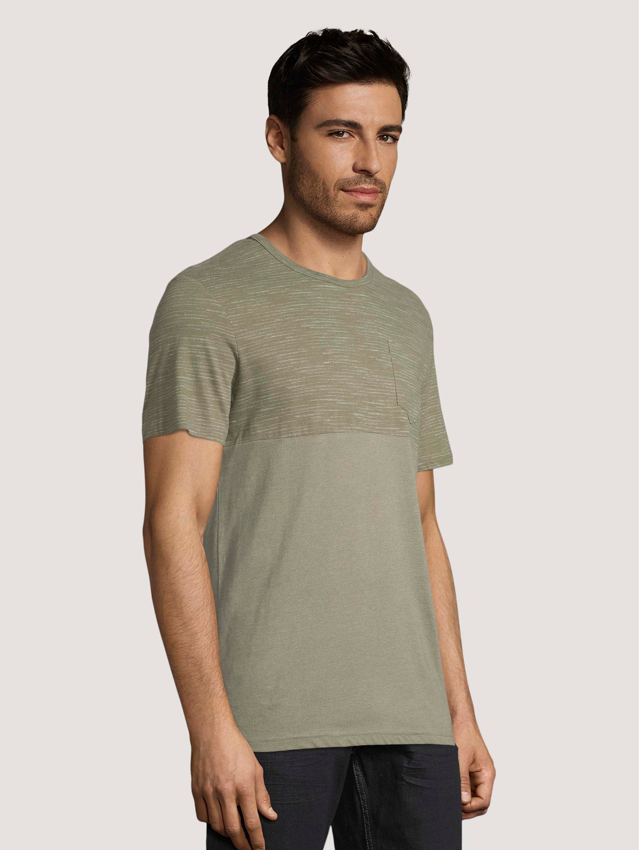 Gestreiftes T-Shirt mit Brusttasche - Light Oak Leaf Melange