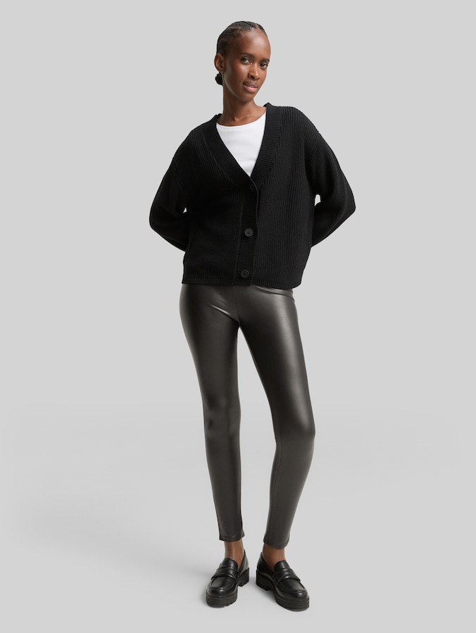 Leggings in Lederoptik von Denim Female, deep black
