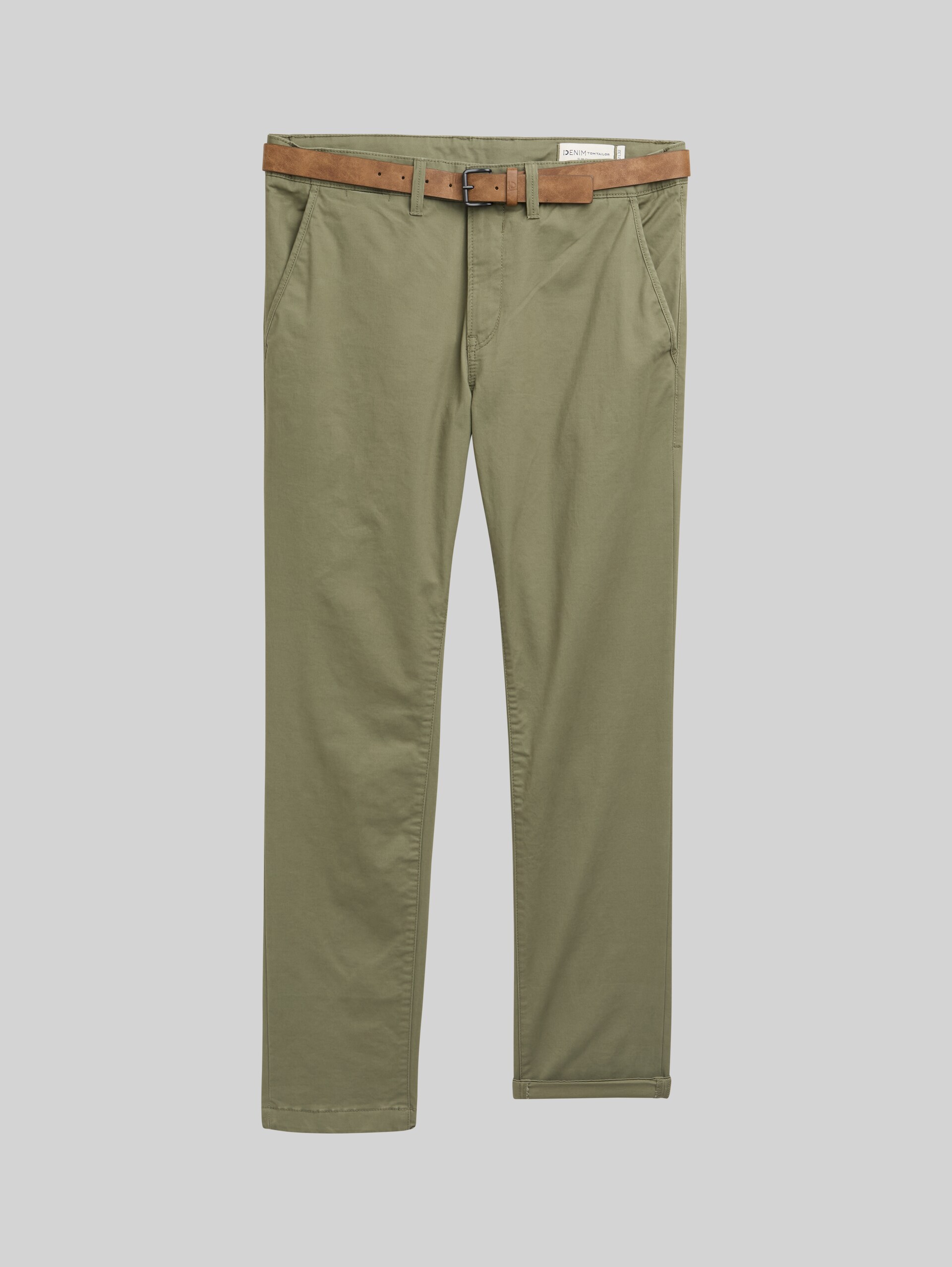 Slim-fit chinos with belt - tree moss green - Front product view