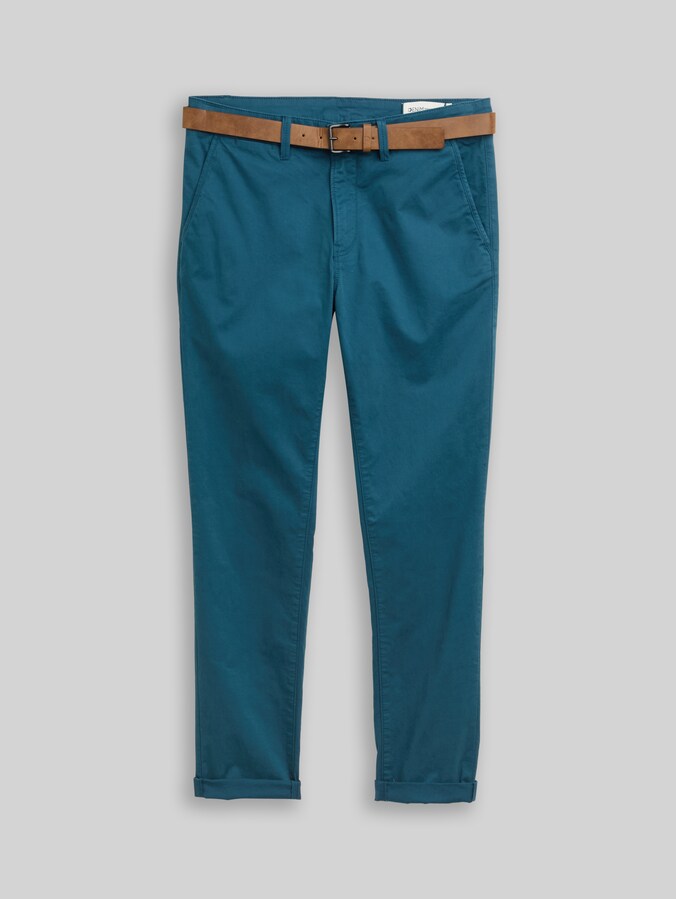Slim-fit chinos with belt by Denim Male, deep pond green