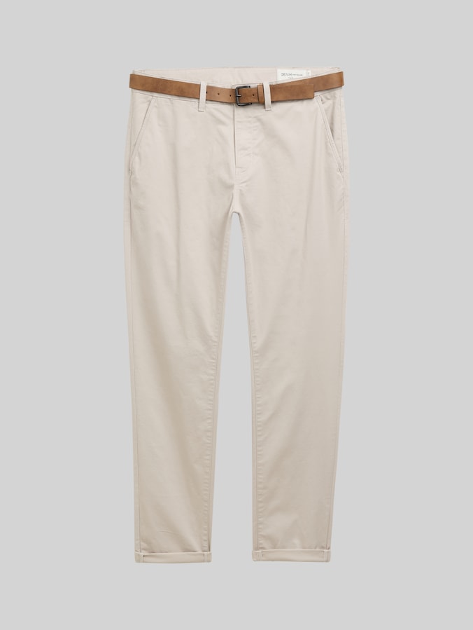 Slim-fit chino met riem door Denim Male, cloud grey