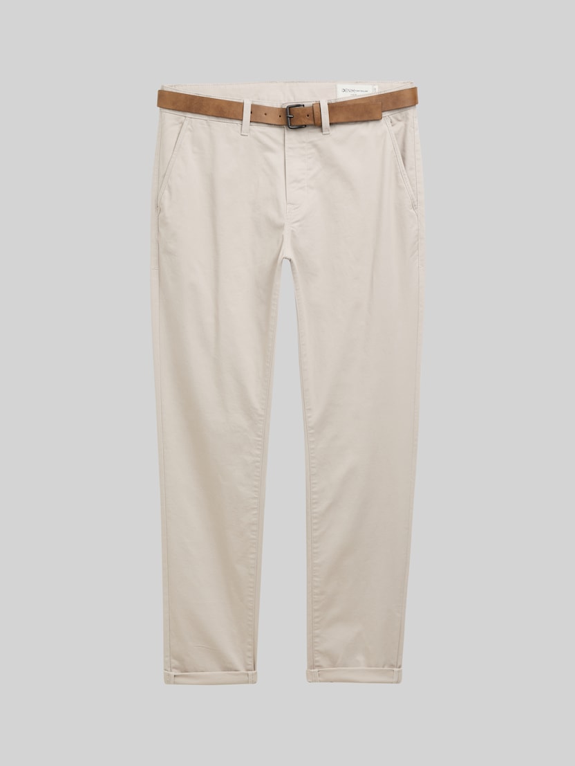 Slim-fit chinos with belt by Denim Male, cloud grey