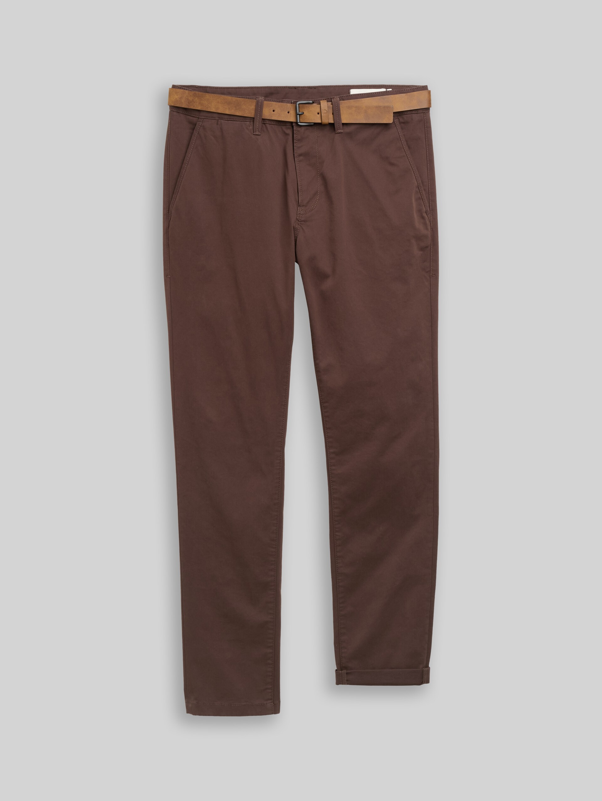 Slim-fit chino met riem - cool dark brown - Product vooraanzicht