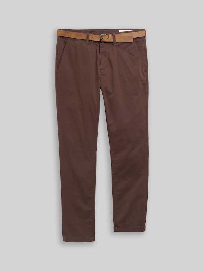 Slim fit chino met riem door Denim Male, cool dark brown