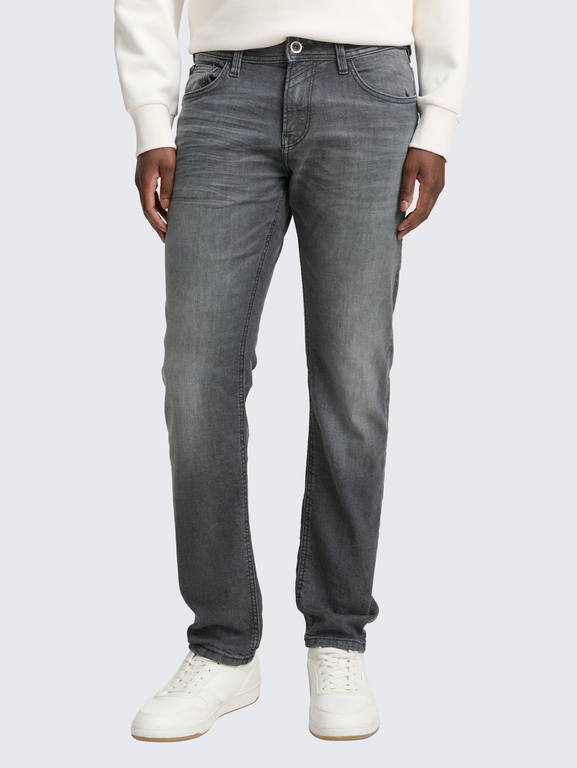 TTPIERS SLIM Jeans - used dark stone grey denim - Ausschnitt Model-Vorderansicht
